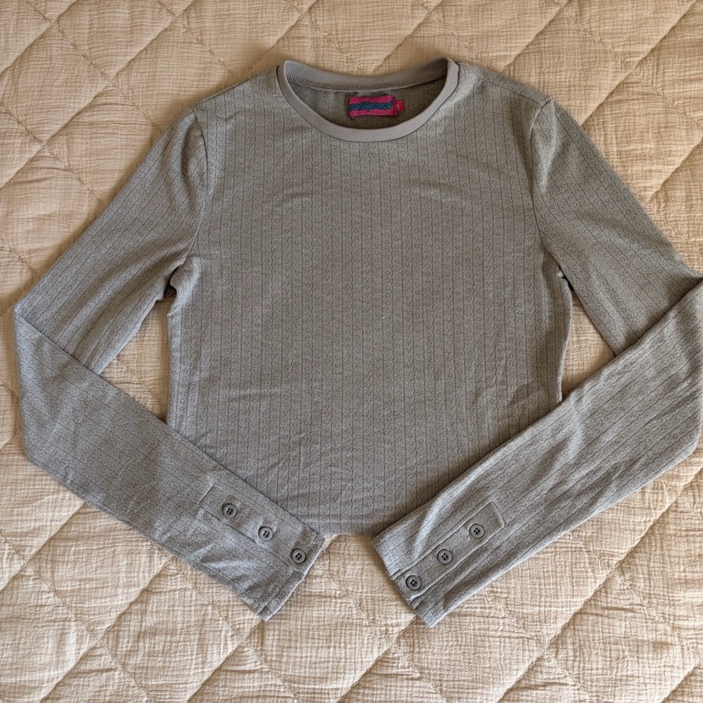 Edikted Grey Homey Pointelle Long Sleeve T shirt